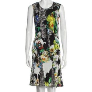 Roberto Cavalli Mixed Print Floral Foliage Sheath Dress